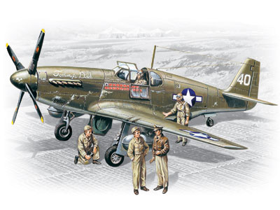 Истребитель P-51B c пилотами и техниками ВВС США
